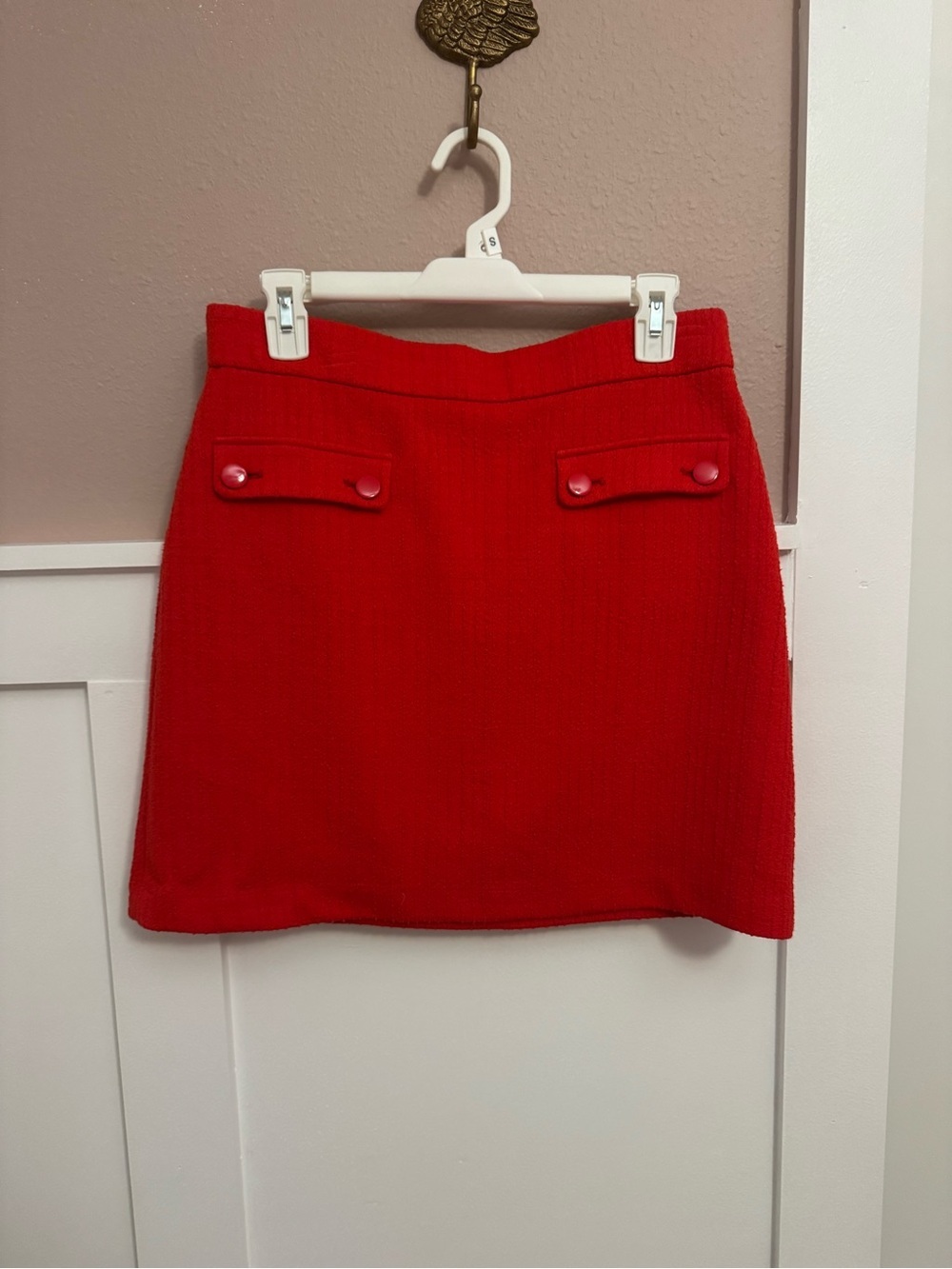 LOFT Cherry Red Mini Skirt with Button-Trim Flap Pockets